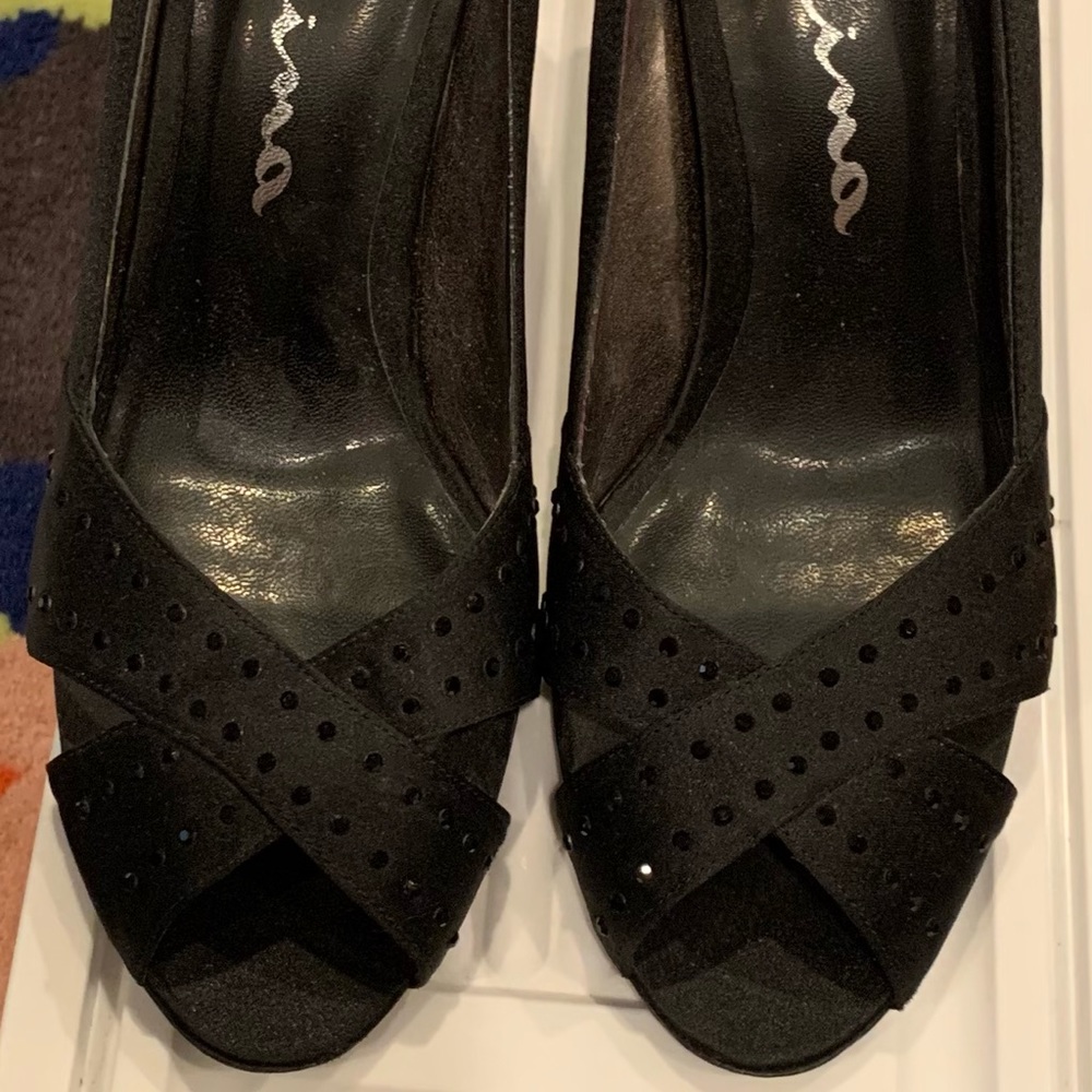 Nina Open Toe Dress Heels Black Satin